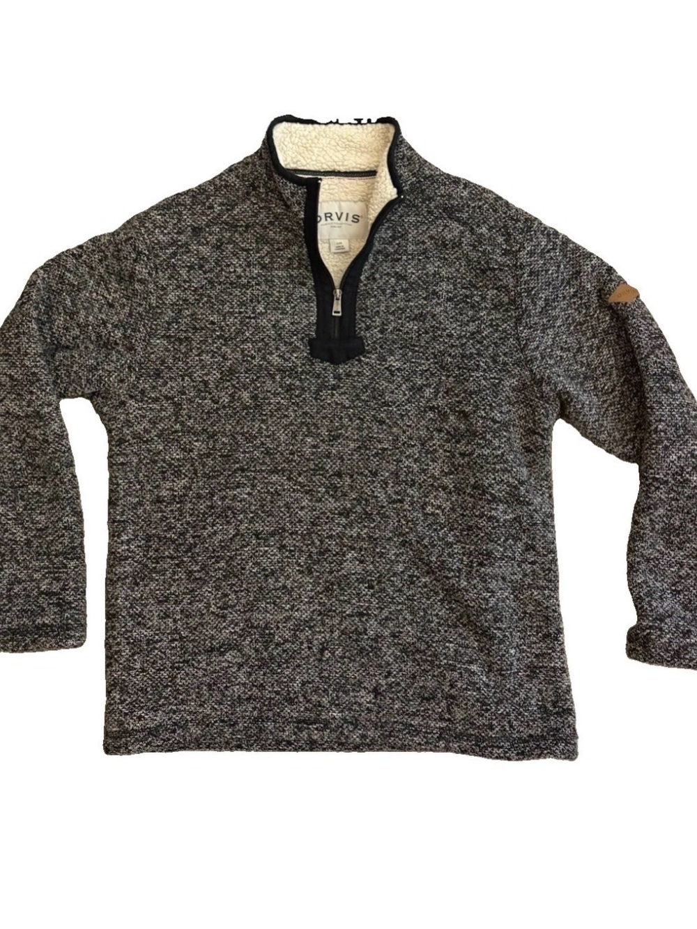 Orvis Outdoor Sherpa Fleece Lined Quarter Zip Sweater Large Pullover Black Gray